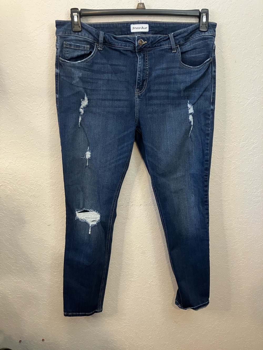 Stretch Dark Blue Distressed Skinny Jeans - Women